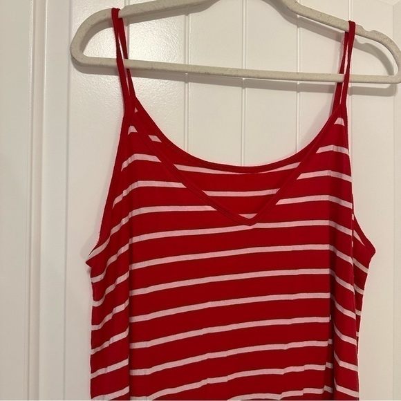 Bright red white striped tank, spaghetti strap, loose and flowy XL - Picture 2 of 4